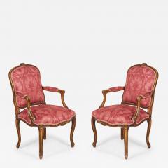 Pair of Carved Walnut and Pink and Red Damask Upholstered Armchairs - 4186198