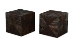 Pair of Carved Wood Cube Tables - 993312