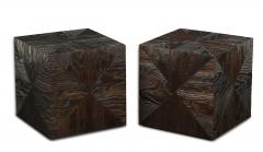 Pair of Carved Wood Cube Tables - 993315