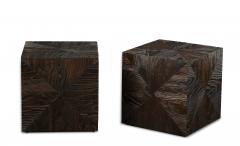 Pair of Carved Wood Cube Tables - 993317