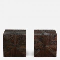 Pair of Carved Wood Cube Tables - 994946