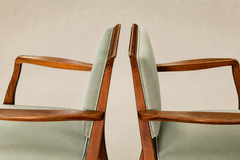 Pair of Cavi na Wood Armchairs in Thick Green Velvet Mid 20thC Lot 954 - 4797697