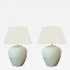 Pair of Celadon Stoneware Table Lamps - 4450246