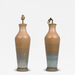 Pair of Ceramic Brown to Blue Gradient Glazed Tall Urn Table Lamps - 4178455