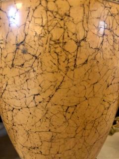 Pair of Ceramic Lamps with Gold Trim and Crackle Finish Wooden Base Bottom - 2972278
