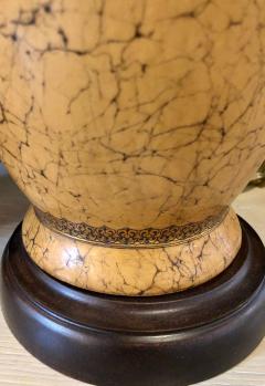 Pair of Ceramic Lamps with Gold Trim and Crackle Finish Wooden Base Bottom - 2972279