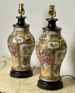 Pair of Ceramic Oriental Table Lamps Decoration Bronze 19th C  - 2847243