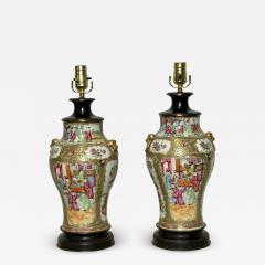 Pair of Ceramic Oriental Table Lamps Decoration Bronze 19th C  - 2849137