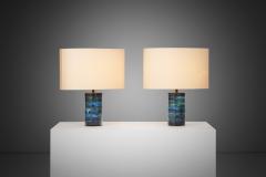 Pair of Ceramic and Brass Table Lamps by Pirkko Pylv n inen Finland 1960s - 3708778