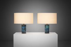 Pair of Ceramic and Brass Table Lamps by Pirkko Pylv n inen Finland 1960s - 3708780