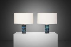 Pair of Ceramic and Brass Table Lamps by Pirkko Pylv n inen Finland 1960s - 3708781