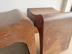 Pair of Cerused Oak Stools USA 1950s - 4690372