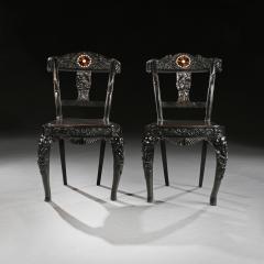 Pair of Ceylonese 19th Century Carved Ebony Side Chairs - 3927267