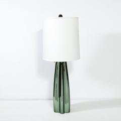 Pair of Channel Form Handblown Murano Iridiscent Viridian Green Table Lamps - 1950139