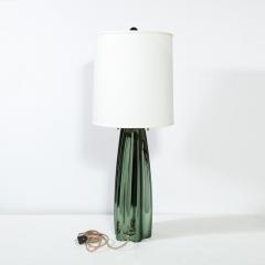 Pair of Channel Form Handblown Murano Iridiscent Viridian Green Table Lamps - 1950142