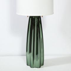 Pair of Channel Form Handblown Murano Iridiscent Viridian Green Table Lamps - 1950150