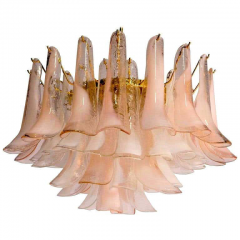 Pair of Charming Pink and White Murano Petals Chandeliers or Ceiling Lights - 1489593