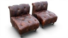 Pair of Chesterfield Leather Slipper Chairs - 4617345
