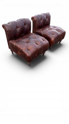Pair of Chesterfield Leather Slipper Chairs - 4617347