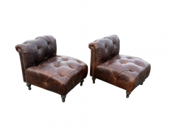 Pair of Chesterfield Leather Slipper Chairs - 4617348