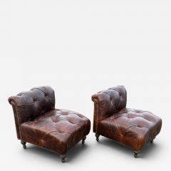 Pair of Chesterfield Leather Slipper Chairs - 4619278