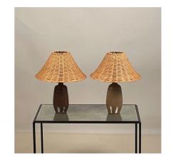 Pair of Chic Gourde Terracotta and Rattan Lamps by Design Fr res - 2877761