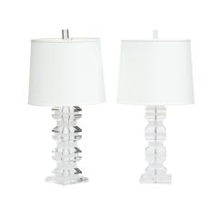 Pair of Chic Table Lamps with Alternating Frosted and Clear Lucite 1970s - 2536664
