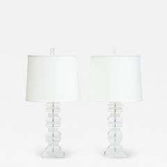 Pair of Chic Table Lamps with Alternating Frosted and Clear Lucite 1970s - 2537056