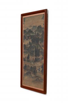 Pair of Chinese 19th C watercolors of genre scenes in red lacquered frames - 4654504