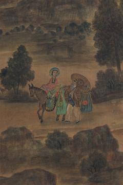 Pair of Chinese 19th C watercolors of genre scenes in red lacquered frames - 4654507