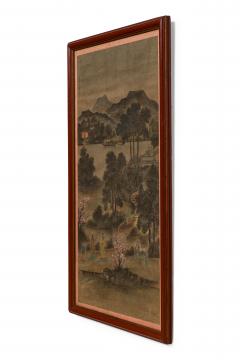 Pair of Chinese 19th C watercolors of genre scenes in red lacquered frames - 4654510