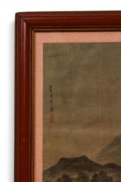 Pair of Chinese 19th C watercolors of genre scenes in red lacquered frames - 4654511