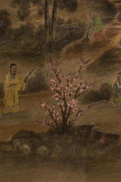 Pair of Chinese 19th C watercolors of genre scenes in red lacquered frames - 4654513