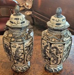 Pair of Chinese B W Hand Painted Dragon Urns - 2238389