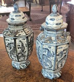 Pair of Chinese B W Hand Painted Dragon Urns - 2238393