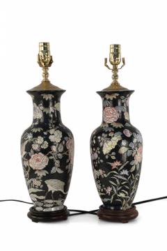 Pair of Chinese Black and Floral Motif Table Lamps - 4171021
