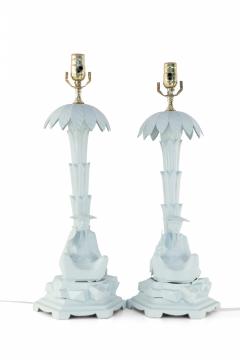 Pair of Chinese Blue Tole Palm Tree and Man Table Lamps - 4170982