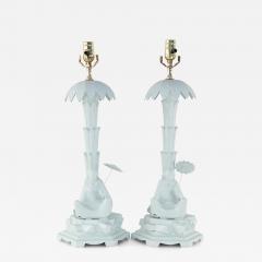 Pair of Chinese Blue Tole Palm Tree and Woman Table Lamps - 4196044