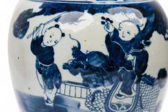 Pair of Chinese Blue White Porcelain Covered Jars with Figural Scenes - 4407981