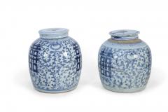 Pair of Chinese Blue and White Floral Lidded Ginger Jar Vases - 4669025
