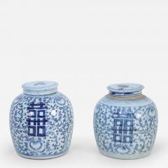 Pair of Chinese Blue and White Floral Lidded Ginger Jar Vases - 4709201