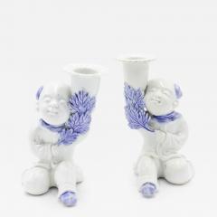 Pair of Chinese Blue and White Porcelain Figural Candlesticks - 4709384