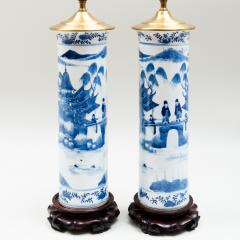 Pair of Chinese Blue and White Porcelain Lamps - 3071440