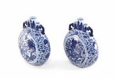Pair of Chinese Blue and White Porcelain Moon Flask Vases - 4198520