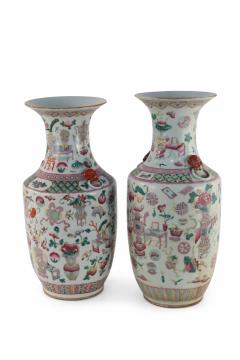 Pair of Chinese Bogu Pattern Lobed Porcelain Vases - 4198657