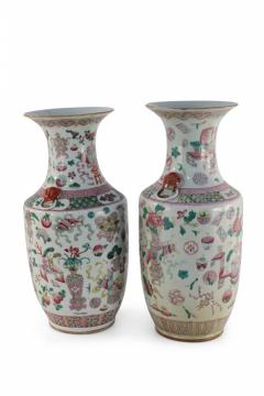 Pair of Chinese Bogu Pattern Lobed Porcelain Vases - 4198659
