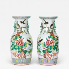 Pair of Chinese Branches and Birds Patterned Porcelain Rouleau Form Vases - 4260657