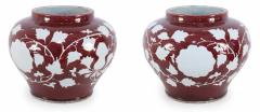 Pair of Chinese Burgundy and White Floral Motif Pots - 4529357