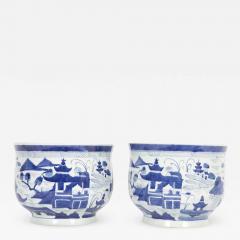 Pair of Chinese Canton Blue White Cachepots - 2116265