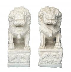 Pair of Chinese Carved Marble Foo Dogs Lions - 3882280